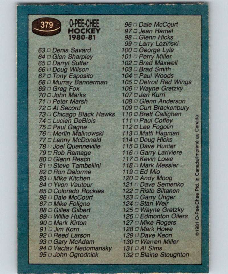 1981-82 O-Pee-Chee #379 Checklist 6672