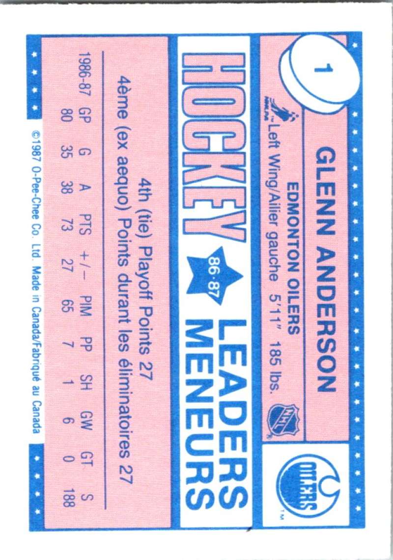 1987-88 O-Pee-Chee Minis #1 Glenn Anderson Oilers NHL 05390
