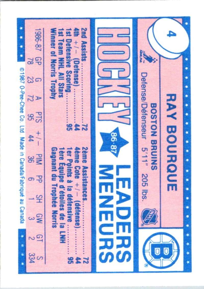 1987-88 O-Pee-Chee Minis #4 Ray Bourque Bruins NHL 05393 Image 2