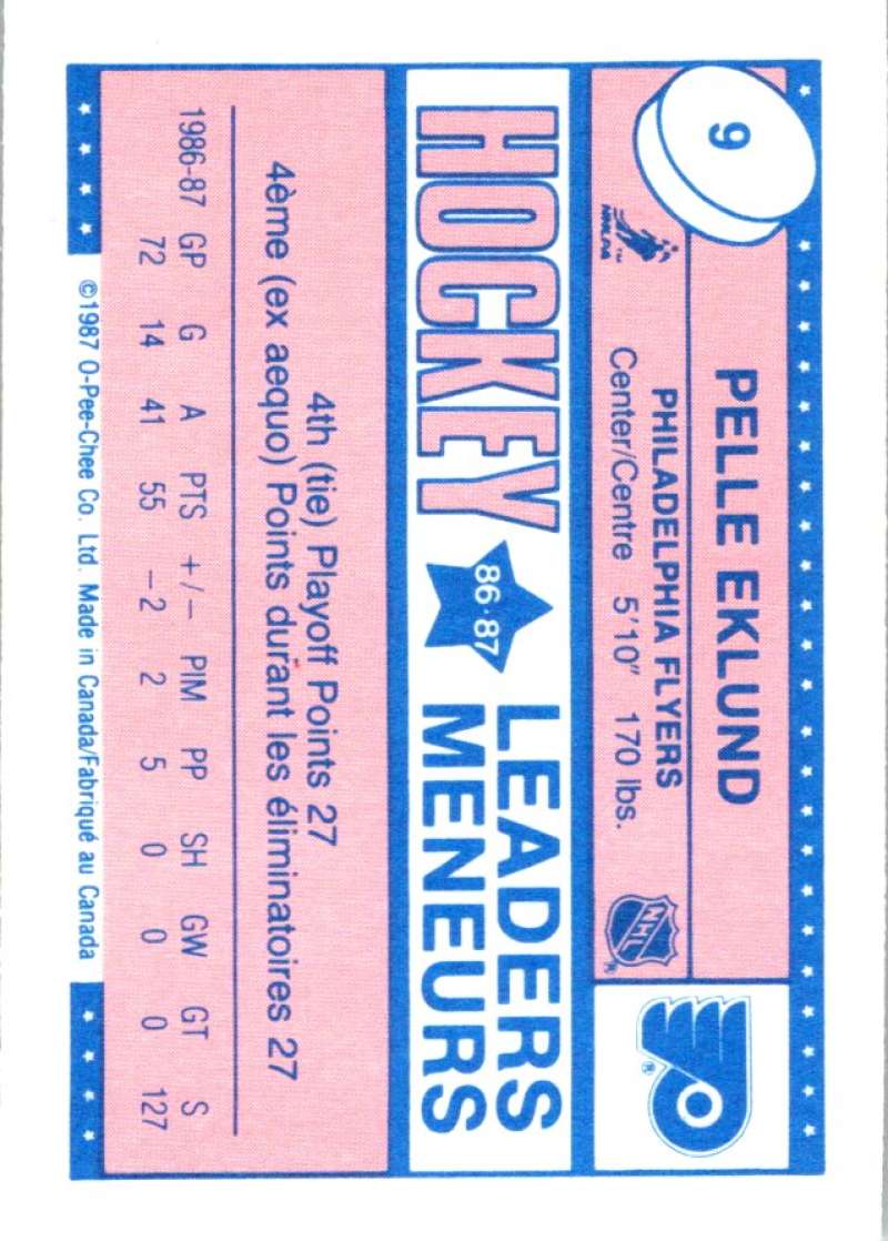 1987-88 O-Pee-Chee Minis #9 Pelle Eklund Flyers NHL 05398