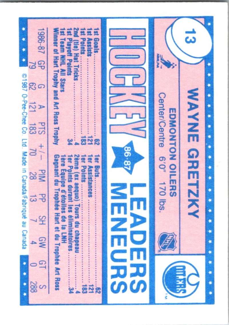 1987-88 O-Pee-Chee Minis #13 Wayne Gretzky Oilers NHL 05402