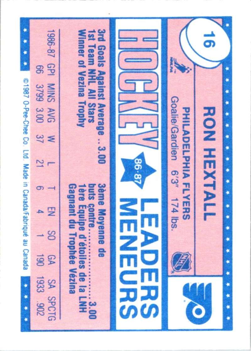 1987-88 O-Pee-Chee Minis #16 Ron Hextall Flyers NHL 05405