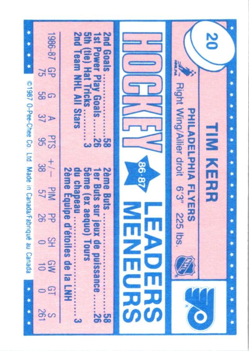 1987-88 O-Pee-Chee Minis #20 Tim Kerr Flyers NHL 05409 Image 2