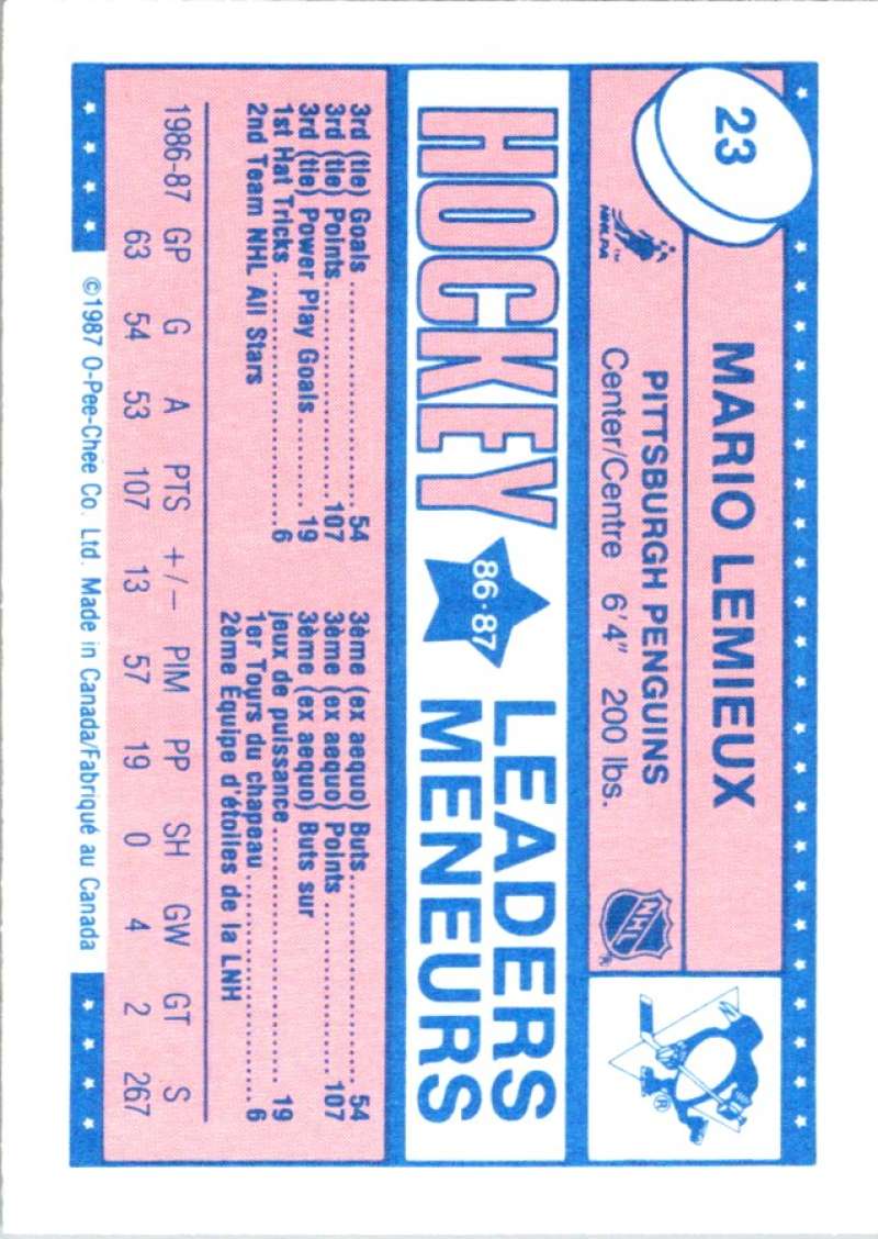 1987-88 O-Pee-Chee Minis #23 Mario Lemieux Penguins NHL 05412