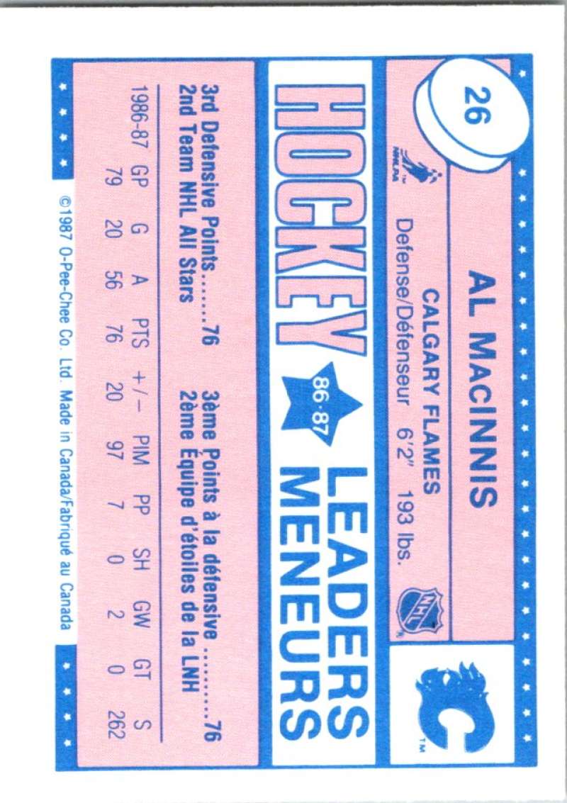 1987-88 O-Pee-Chee Minis #26 Al MacInnis Flames NHL 05415 Image 2