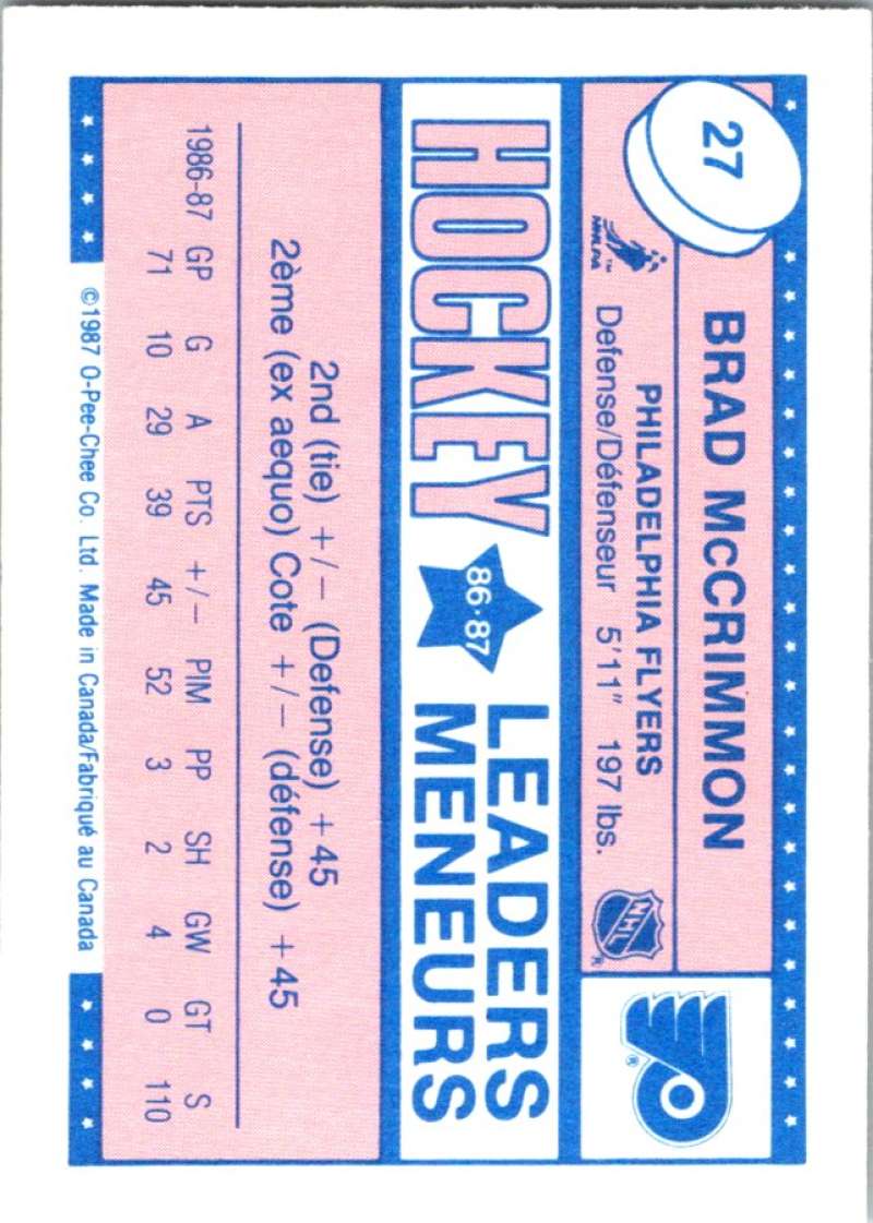1987-88 O-Pee-Chee Minis #27 Brad McCrimmon Flyers NHL 05416 Image 2