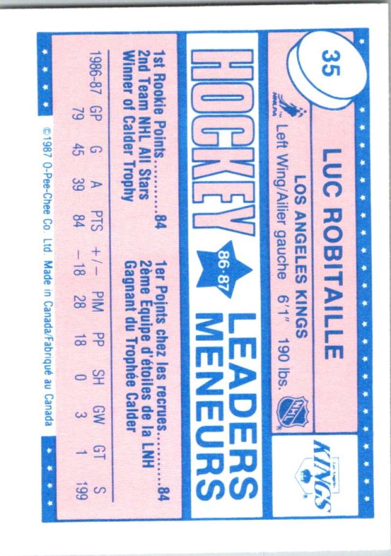1987-88 O-Pee-Chee Minis #35 Luc Robitaille Kings NHL 05424 Image 2