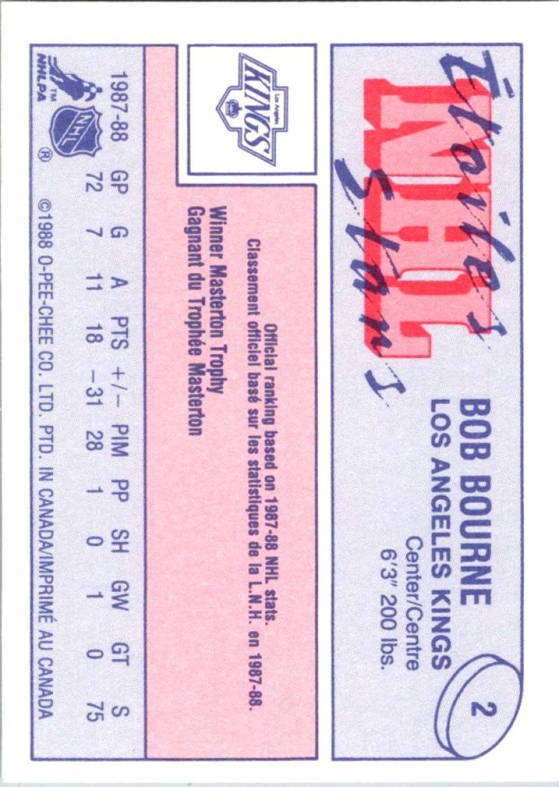 1988-89 O-Pee-Chee Minis #2 Bob Bourne Kings NHL 04729 Image 2