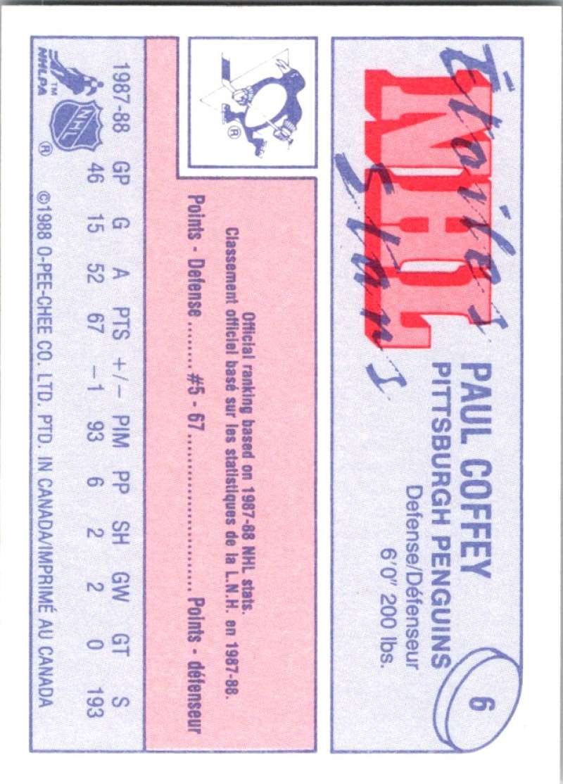 1988-89 O-Pee-Chee Minis #6 Paul Coffey Penguins NHL 04733