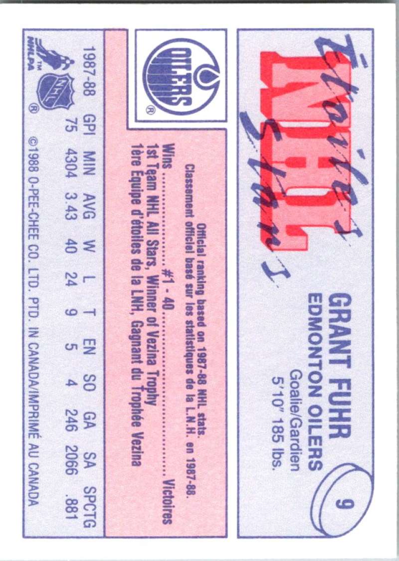 1988-89 O-Pee-Chee Minis #9 Grant Fuhr Oilers NHL 04736