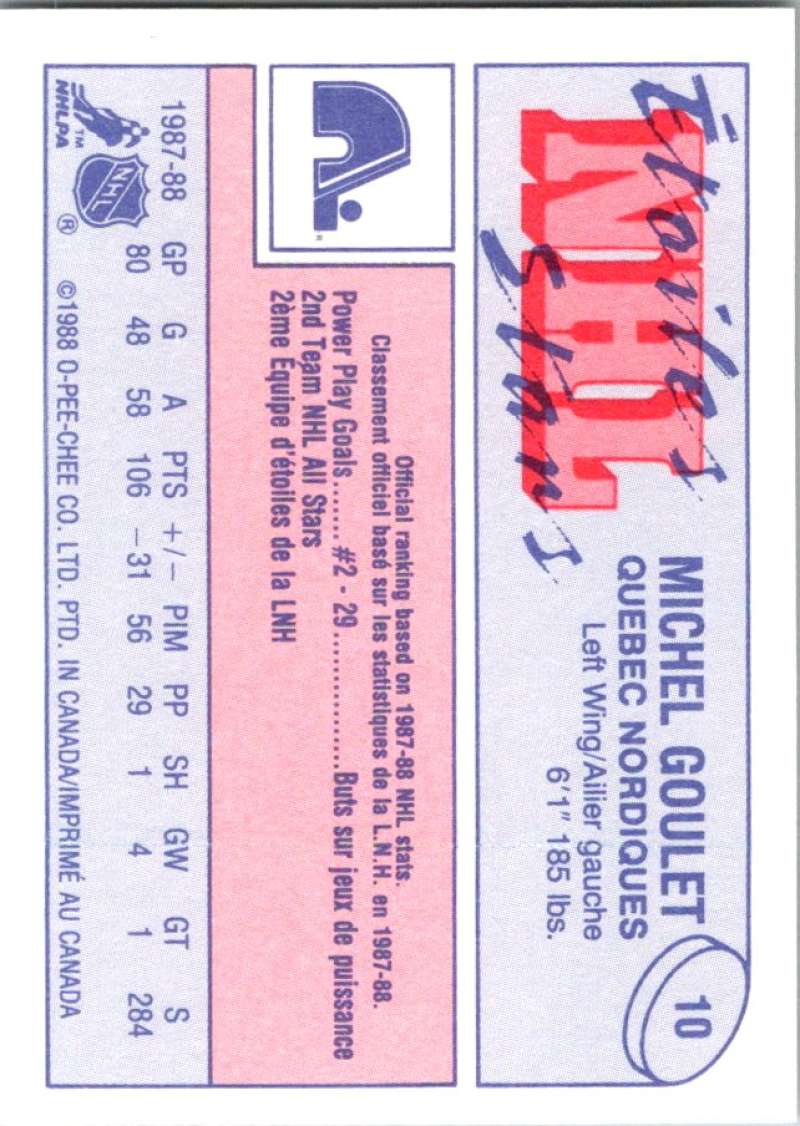 1988-89 O-Pee-Chee Minis #10 Michel Goulet Nordiques NHL 04737 Image 2