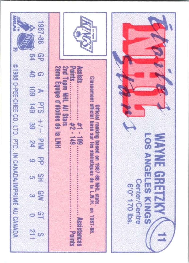 1988-89 O-Pee-Chee Minis #11 Wayne Gretzky Kings NHL 04738
