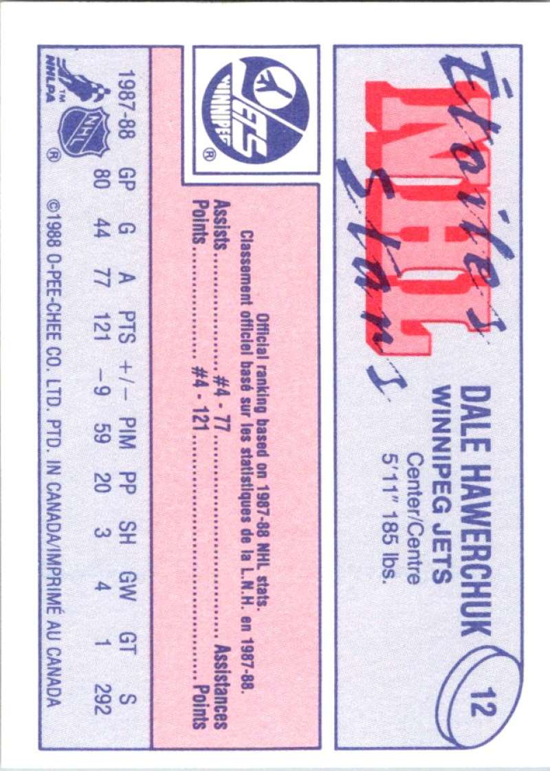 1988-89 O-Pee-Chee Minis #12 Dale Hawerchuk Winn Jets NHL 04739