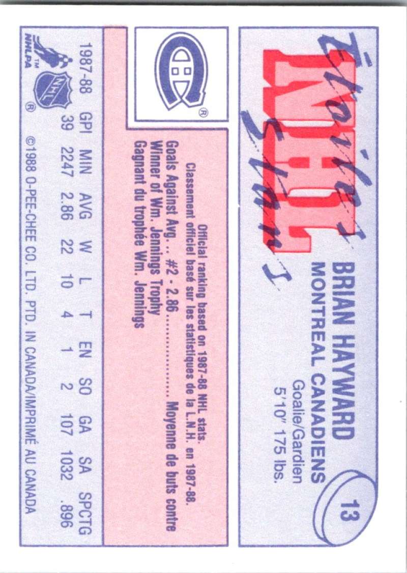 1988-89 O-Pee-Chee Minis #13 Brian Hayward Canadiens NHL 04740