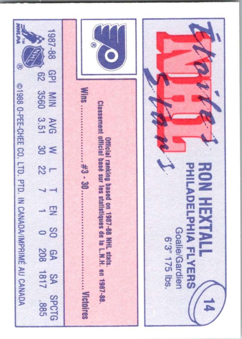 1988-89 O-Pee-Chee Minis #14 Ron Hextall Flyers NHL 04741