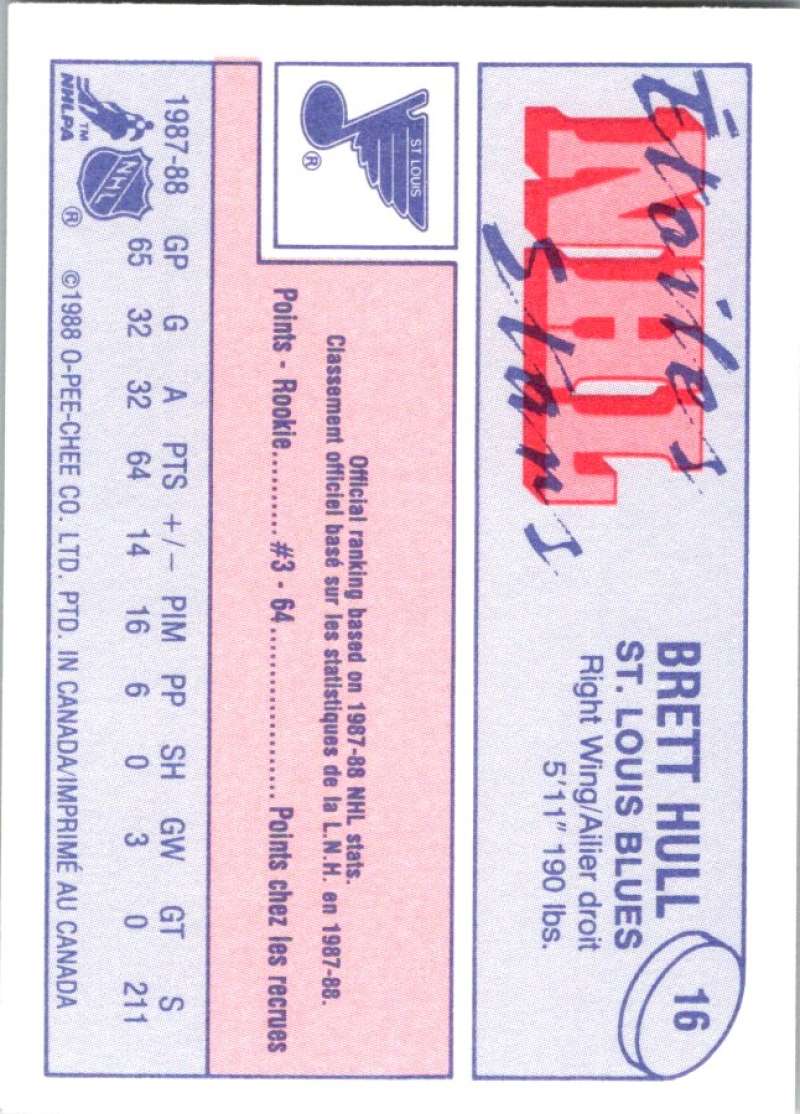 1988-89 O-Pee-Chee Minis #16 Brett Hull Blues NHL 04743