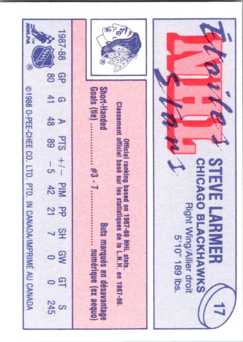 1988-89 O-Pee-Chee Minis #17 Steve Larmer Blackhawks NHL 04744