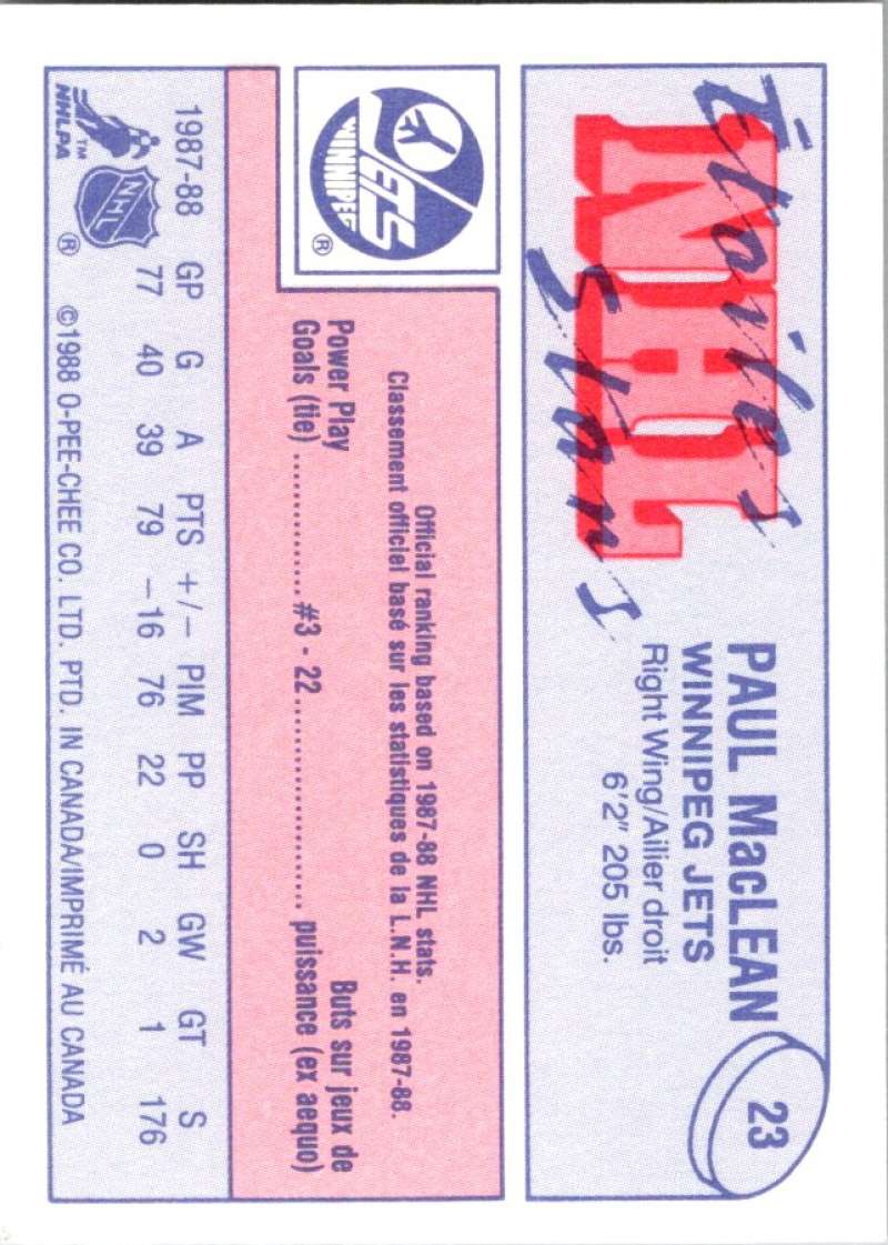 1988-89 O-Pee-Chee Minis #23 Paul MacLean Winn Jets NHL 05432