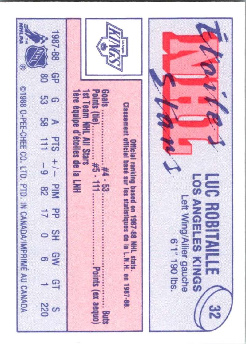 1988-89 O-Pee-Chee Minis #32 Luc Robitaille Kings NHL 05441 Image 2