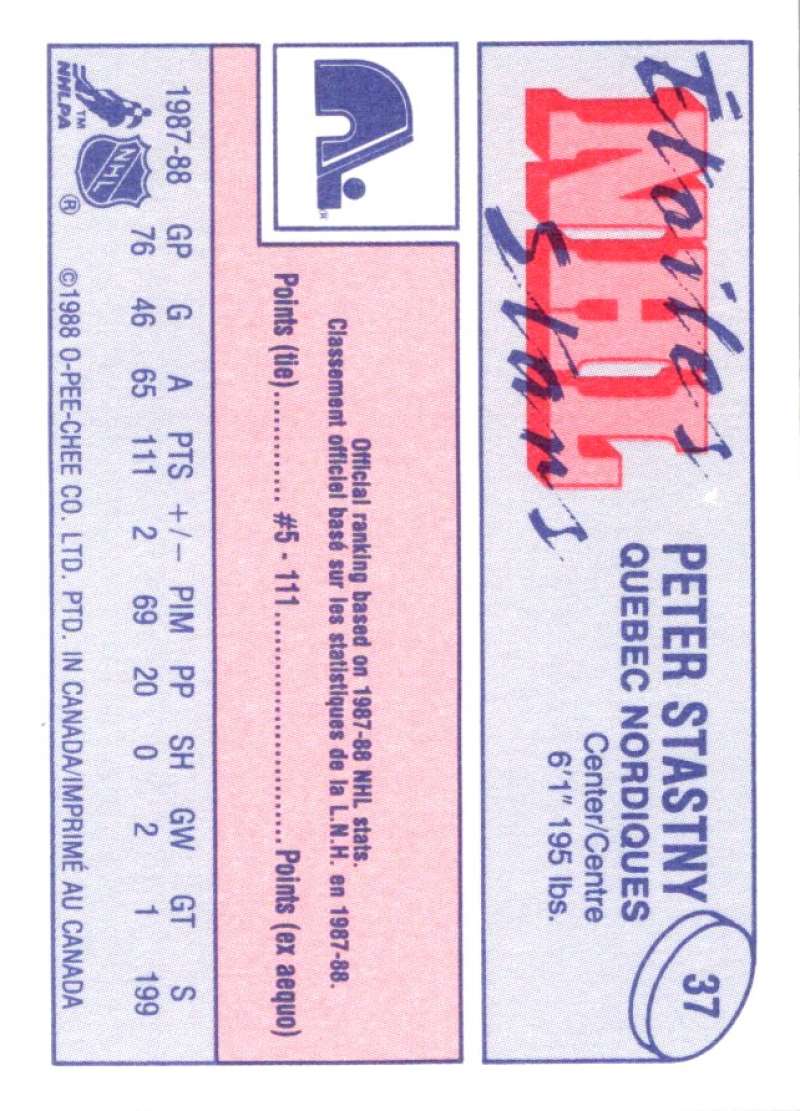 1988-89 O-Pee-Chee Minis #37 Peter Stastny Nordiques NHL 05446 Image 2
