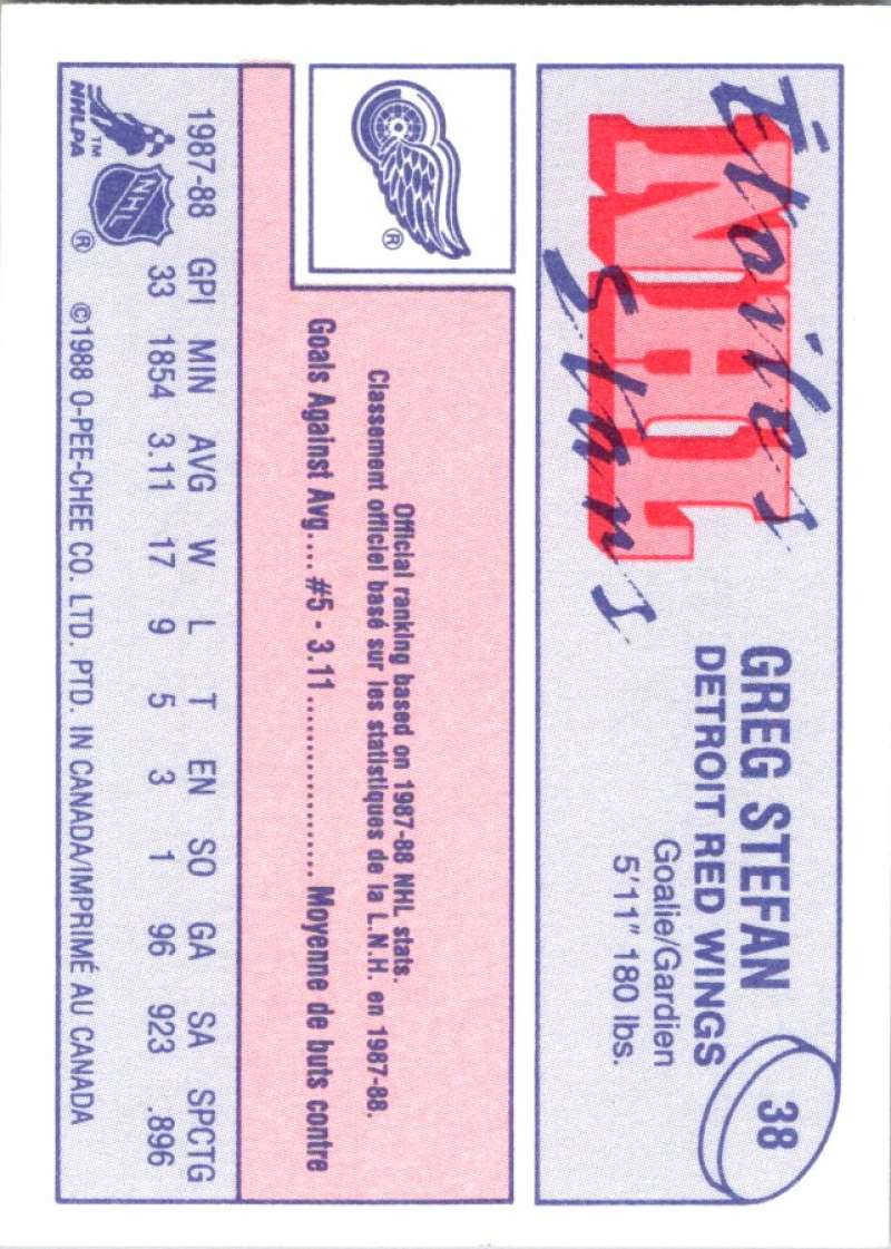 1988-89 O-Pee-Chee Minis #38 Greg Stefan Red Wings NHL 05447 Image 2