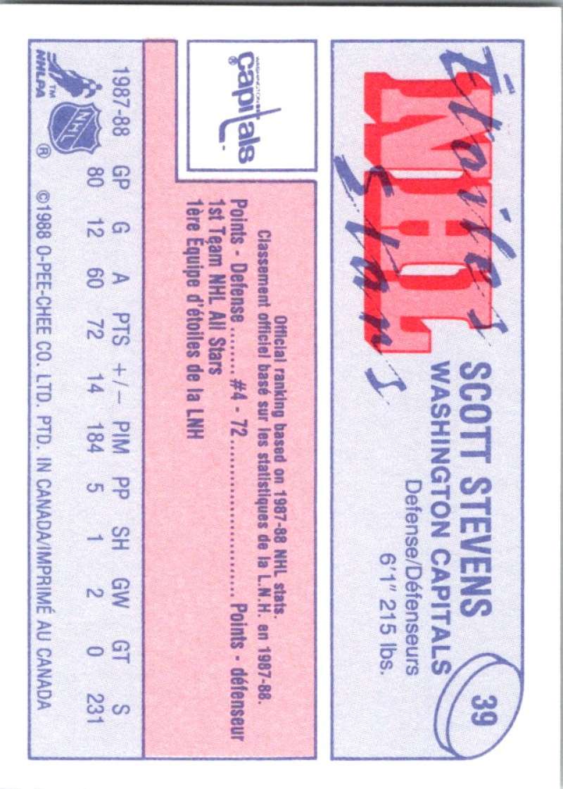 1988-89 O-Pee-Chee Minis #39 Scott Stevens Capitals NHL 05448