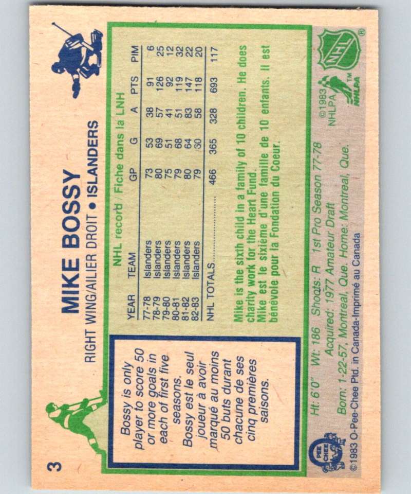 1983-84 O-Pee-Chee #3 Mike Bossy NY Islanders NHL Hockey