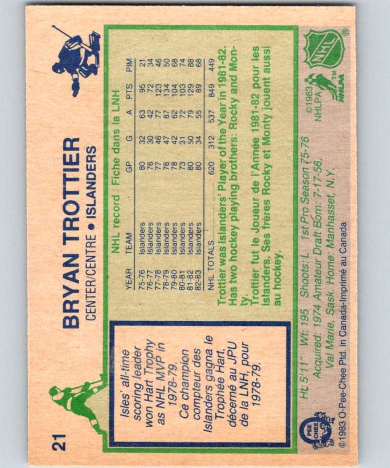 1983-84 O-Pee-Chee #21 Bryan Trottier NY Islanders NHL Hockey