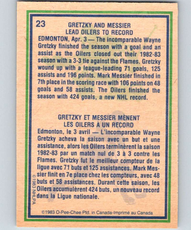 1983-84 O-Pee-Chee #23 Wayne Gretzky Oilers HL NHL Hockey