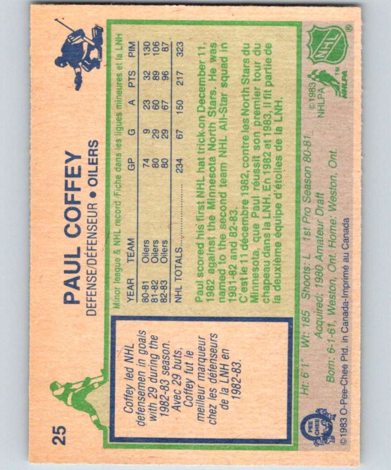 1983-84 O-Pee-Chee #25 Paul Coffey Oilers NHL Hockey