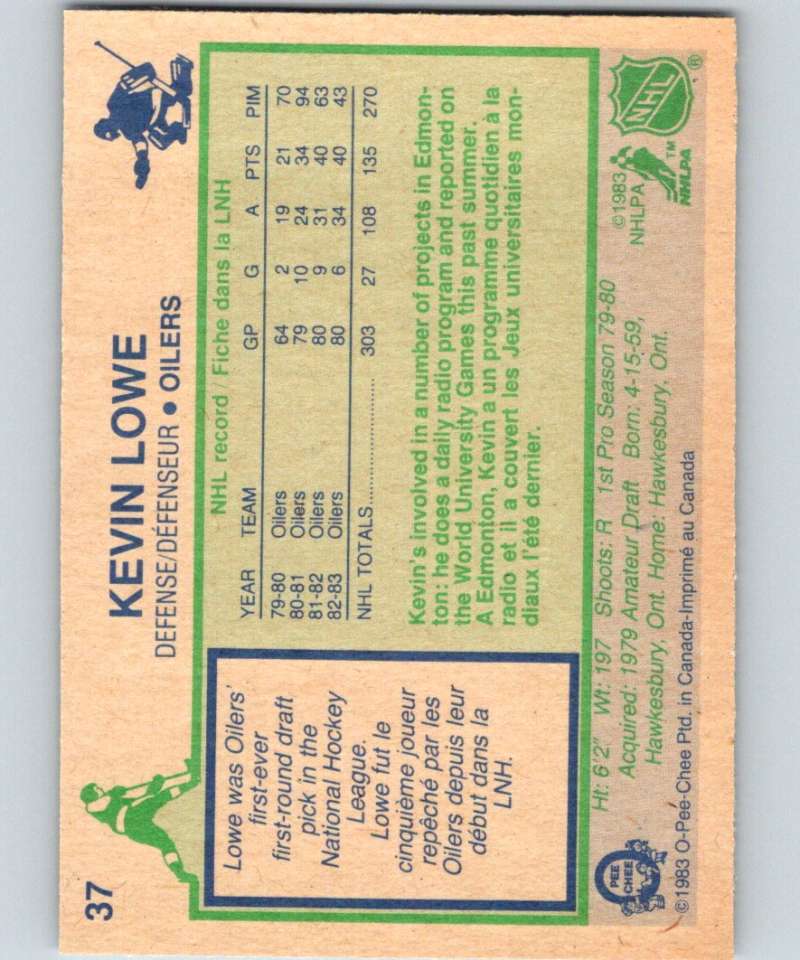 1983-84 O-Pee-Chee #37 Kevin Lowe Oilers NHL Hockey