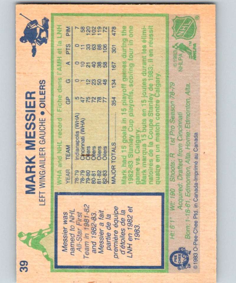 1983-84 O-Pee-Chee #39 Mark Messier Oilers NHL Hockey