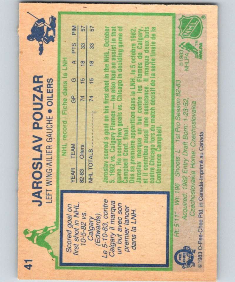 1983-84 O-Pee-Chee #41 Jaroslav Pouzar RC Rookie Oilers NHL Hockey