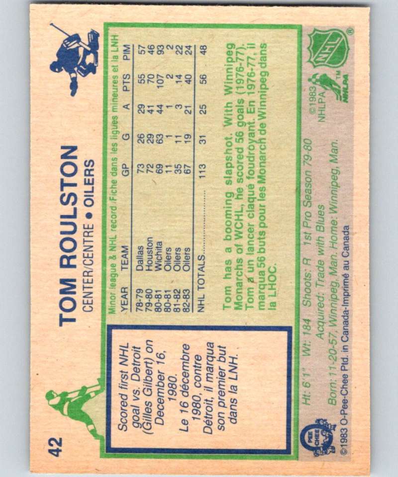 1983-84 O-Pee-Chee #42 Tom Roulston Oilers NHL Hockey