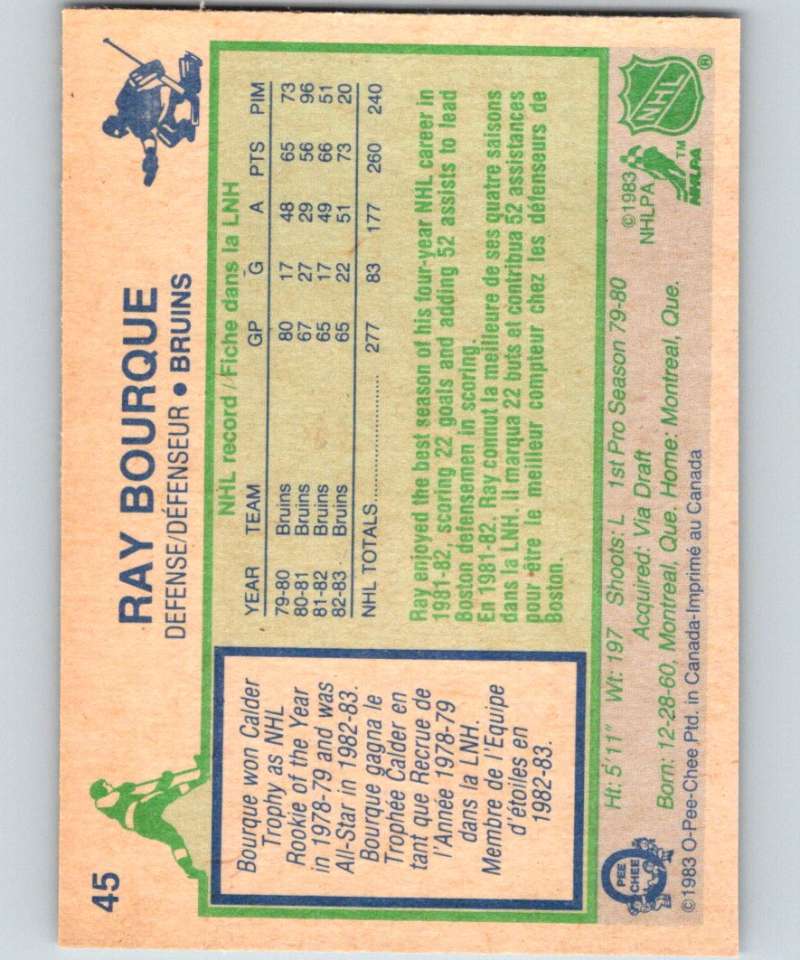 1983-84 O-Pee-Chee #45 Ray Bourque Bruins UER NHL Hockey