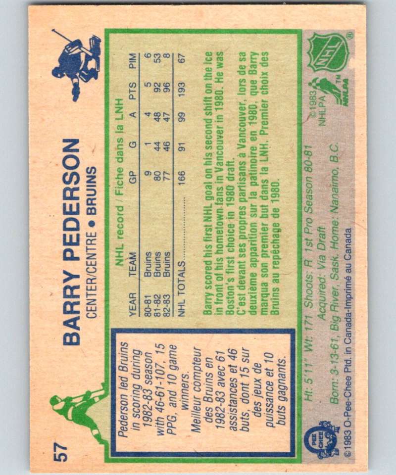 1983-84 O-Pee-Chee #57 Barry Pederson Bruins NHL Hockey