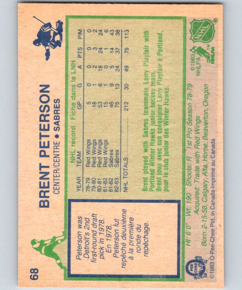 1983-84 O-Pee-Chee #68 Brent Peterson RC Rookie Sabres NHL Hockey