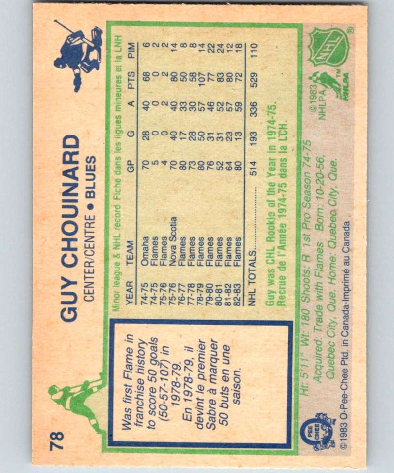 1983-84 O-Pee-Chee #78 Guy Chouinard Blues NHL Hockey
