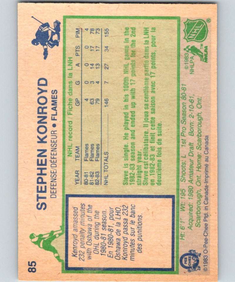 1983-84 O-Pee-Chee #85 Steve Konroyd Flames NHL Hockey