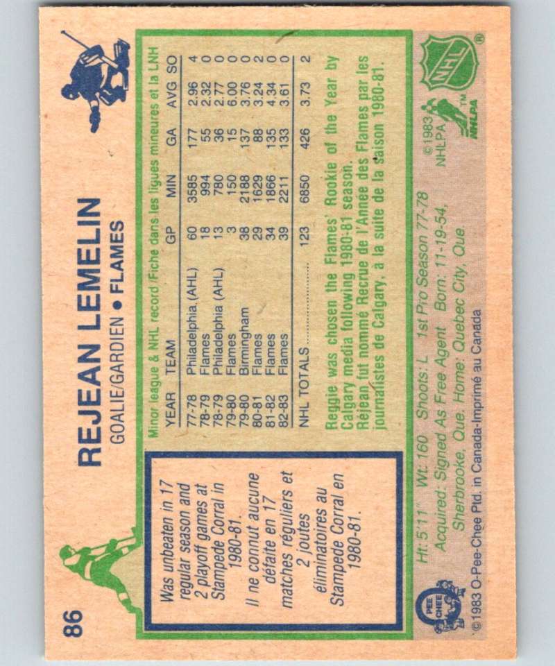 1983-84 O-Pee-Chee #86 Reggie Lemelin Flames NHL Hockey