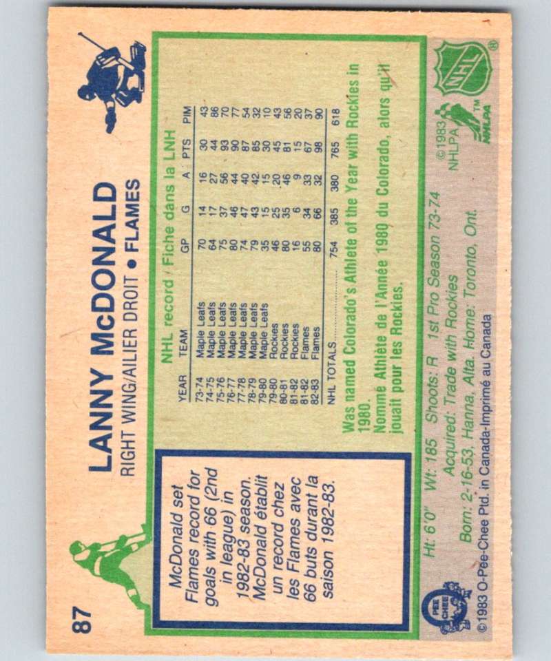 1983-84 O-Pee-Chee #87 Lanny McDonald Flames NHL Hockey
