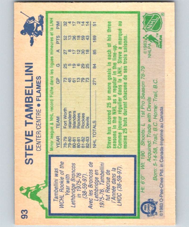 1983-84 O-Pee-Chee #93 Steve Tambellini Flames NHL Hockey