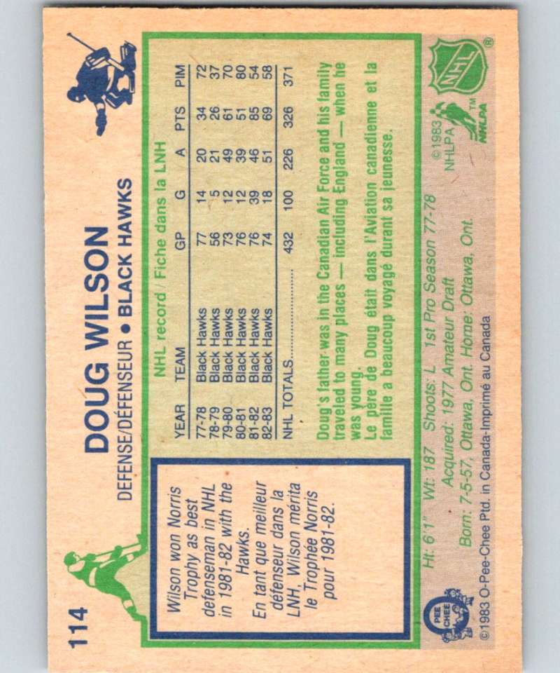 1983-84 O-Pee-Chee #114 Doug Wilson Blackhawks NHL Hockey