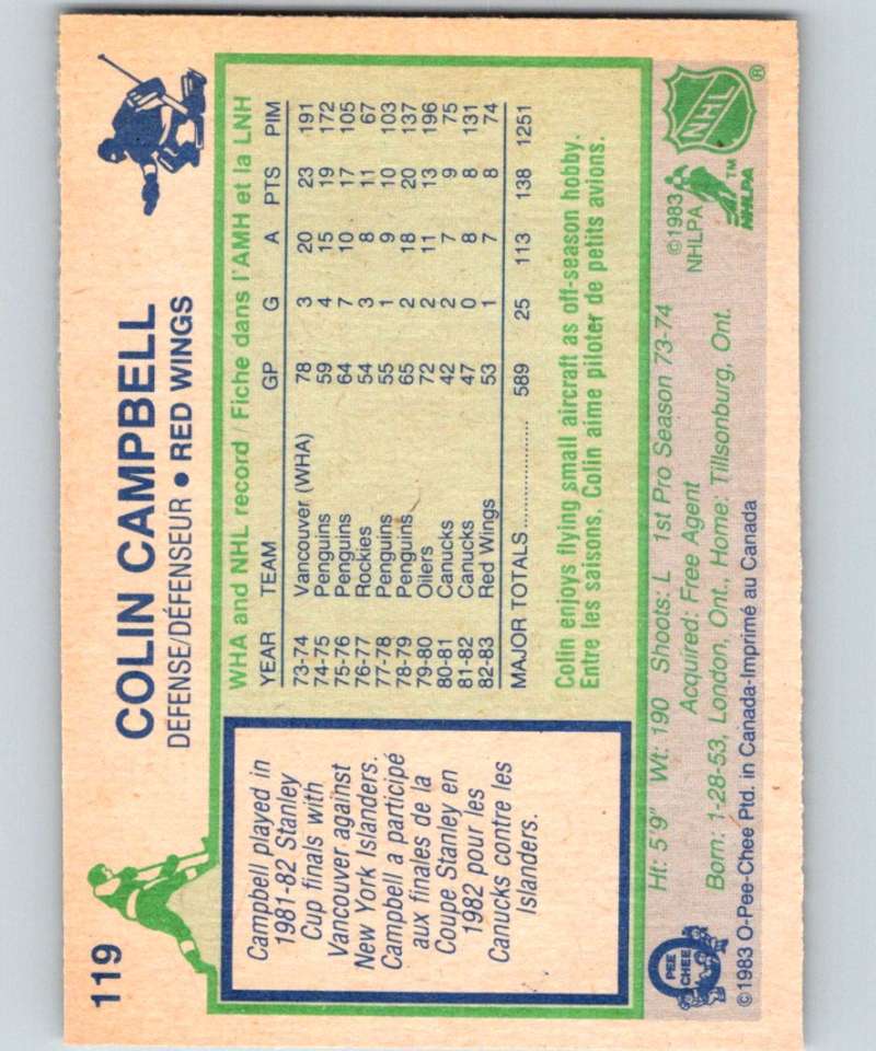 1983-84 O-Pee-Chee #119 Colin Campbell Red Wings NHL Hockey