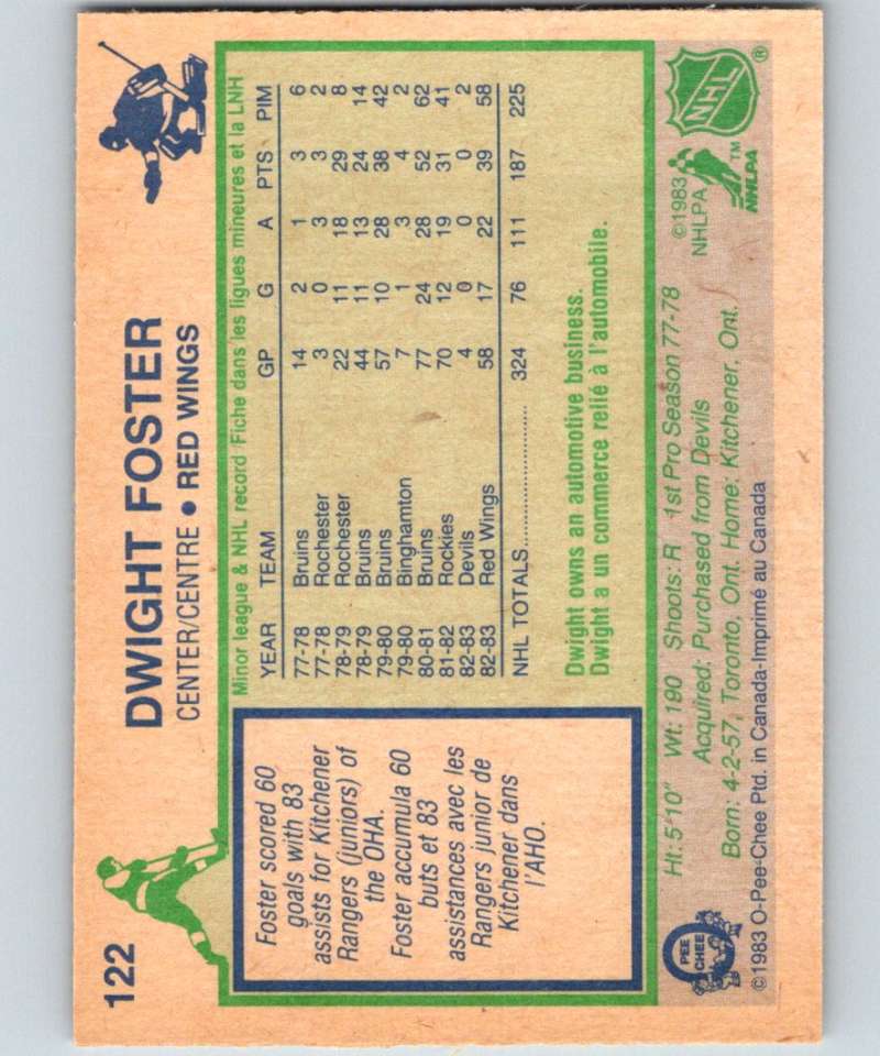 1983-84 O-Pee-Chee #122 Dwight Foster Red Wings NHL Hockey