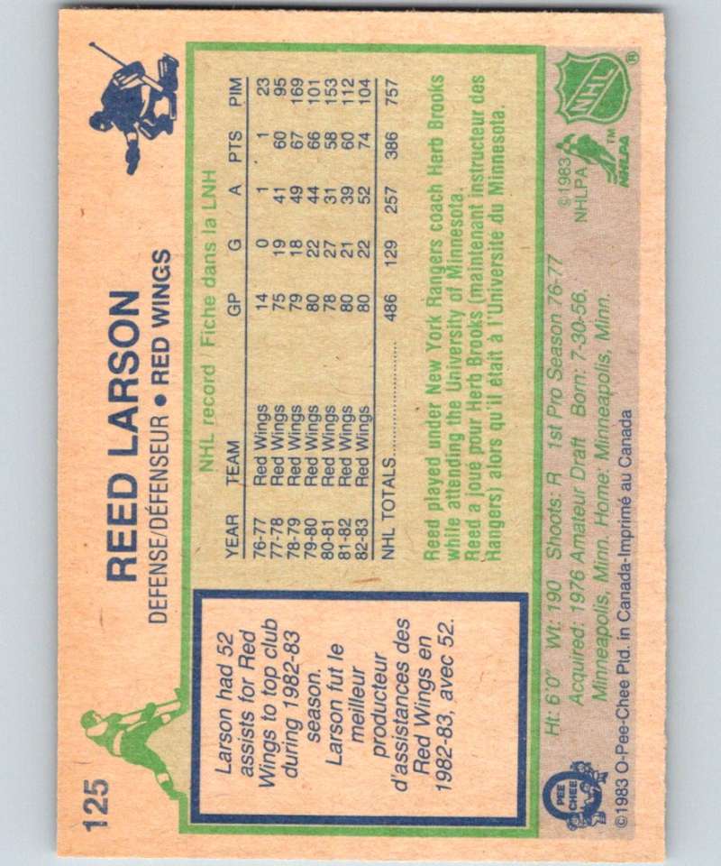 1983-84 O-Pee-Chee #125 Reed Larson Red Wings NHL Hockey
