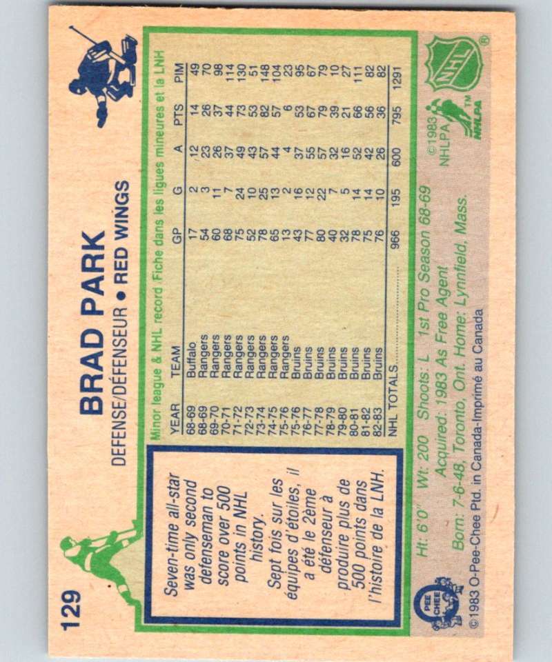 1983-84 O-Pee-Chee #129 Brad Park Red Wings NHL Hockey