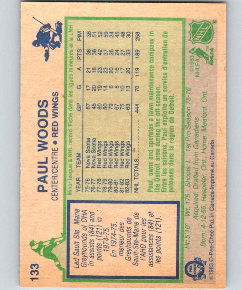 1983-84 O-Pee-Chee #133 Paul Woods Red Wings NHL Hockey