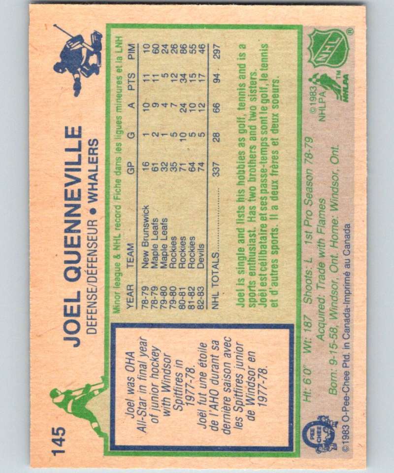 1983-84 O-Pee-Chee #145 Joel Quenneville Whalers NHL Hockey