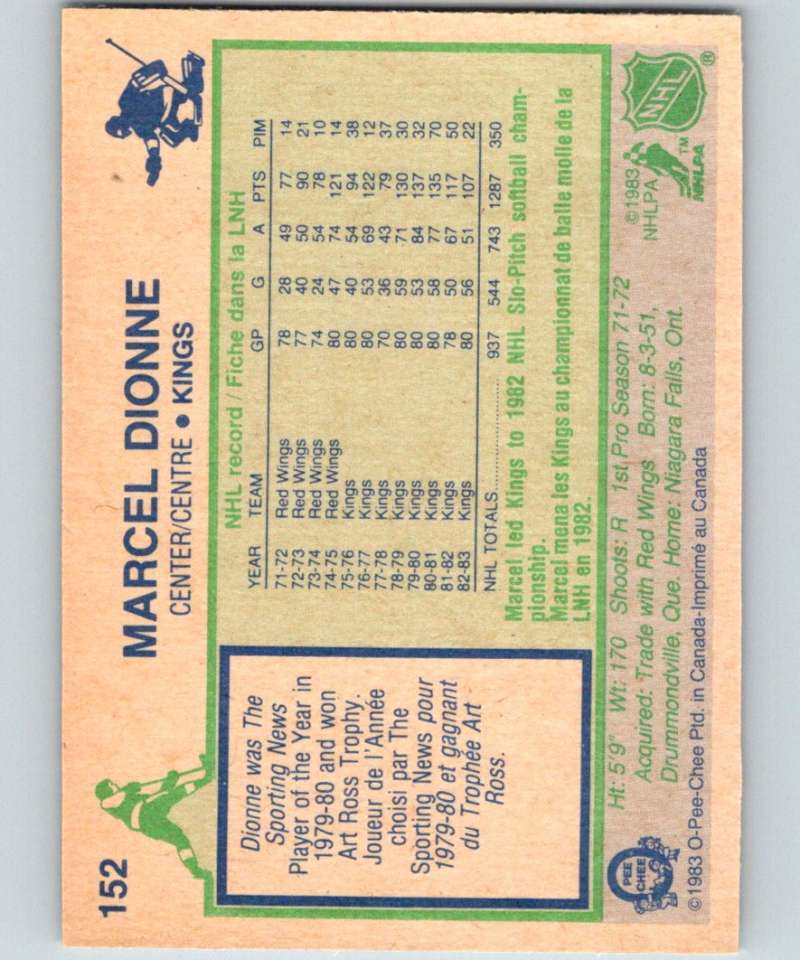 1983-84 O-Pee-Chee #152 Marcel Dionne Kings NHL Hockey